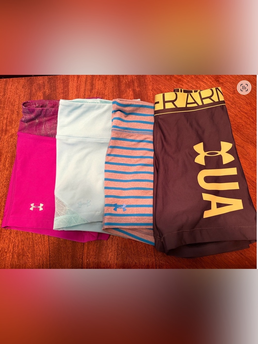 Under Armour Women’s Athletic Shorts — Pink, Light Blue, Striped, and Brown